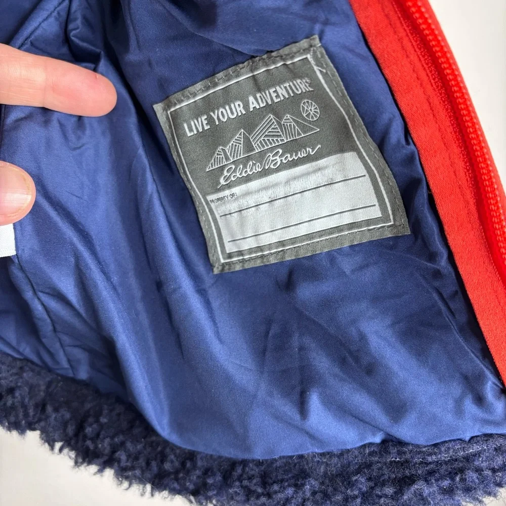 Eddie Bauer Navy Sherpa Fleece Jacket Size XS 5/6 EUC